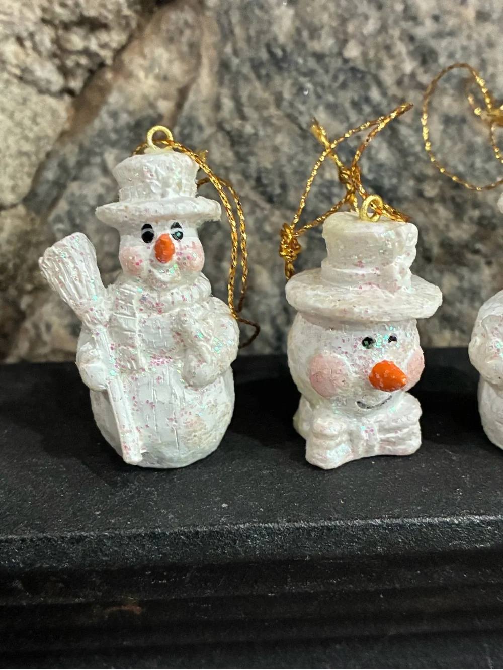 Retro Cheerful Snowmen With Glitter Christmas Holiday Ornaments